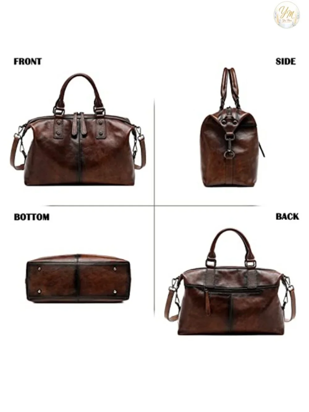 Genuine Leather Vintage Satchel Tote 3 Ways Cowhide